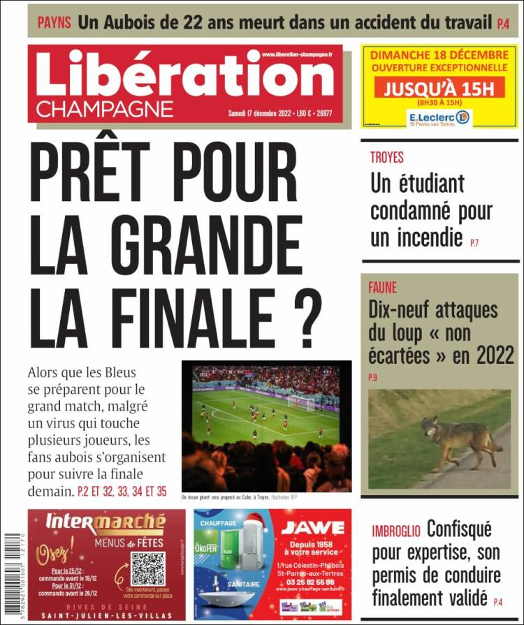 Portada de Libération Champagne (Francia)