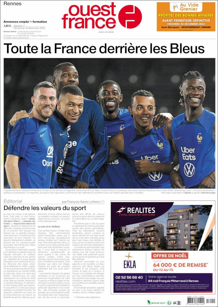 Portada de Ouest France (Francia)