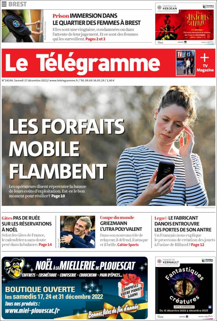 Portada de Télégramme (Francia)