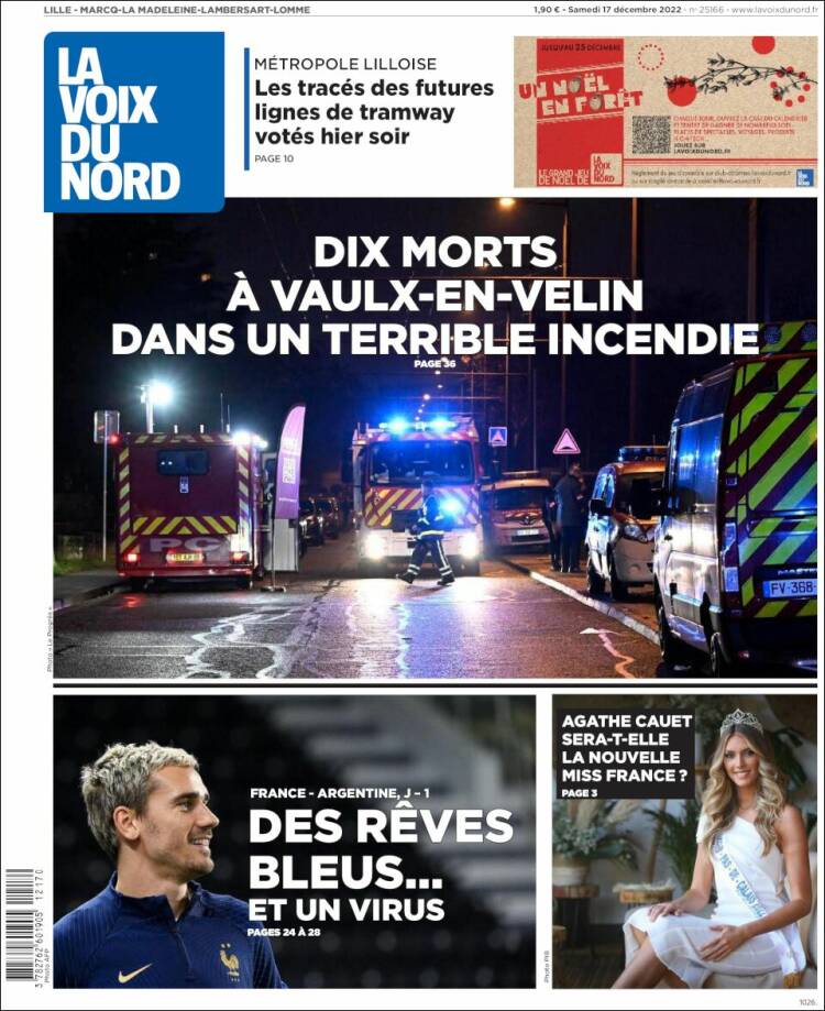 Portada de La Voix du Nord (Francia)