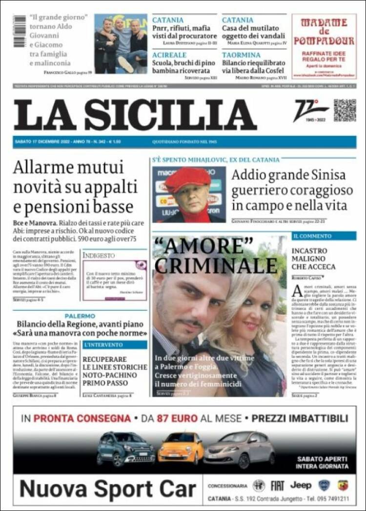 Portada de La Sicilia (Italia)