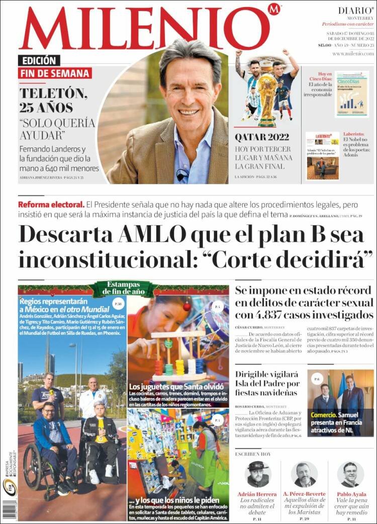 Portada de Milenio de Monterrey (M&eacute;xico)
