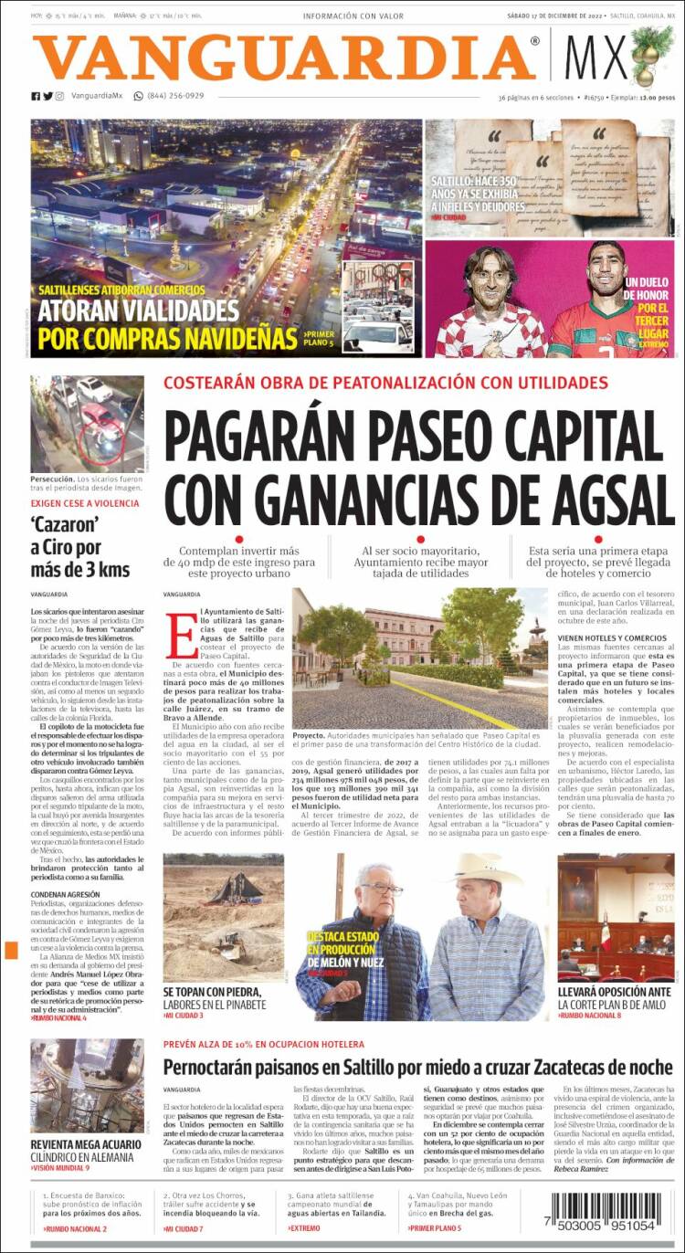 Portada de Vanguardia (M&eacute;xico)