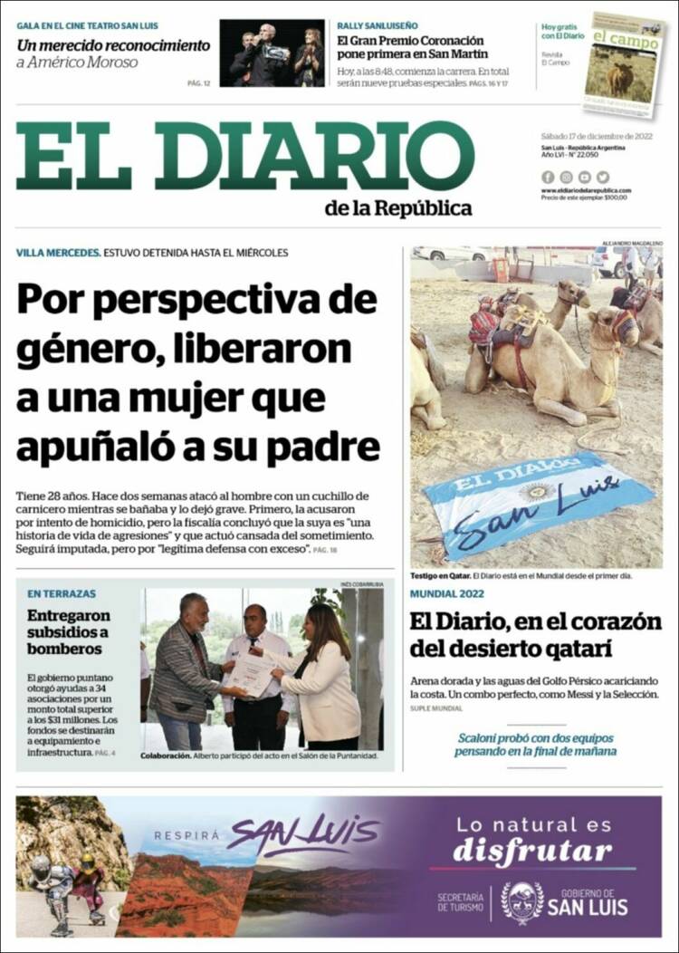 Portada de Diario de la República (Argentina)