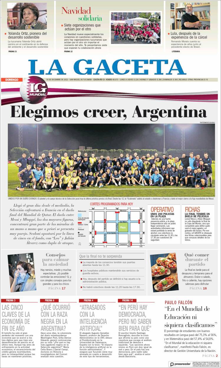 Portada de La Gaceta (Argentina)