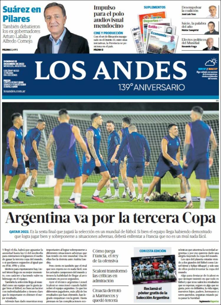 Portada de Los Andes - Mendoza (Argentina)