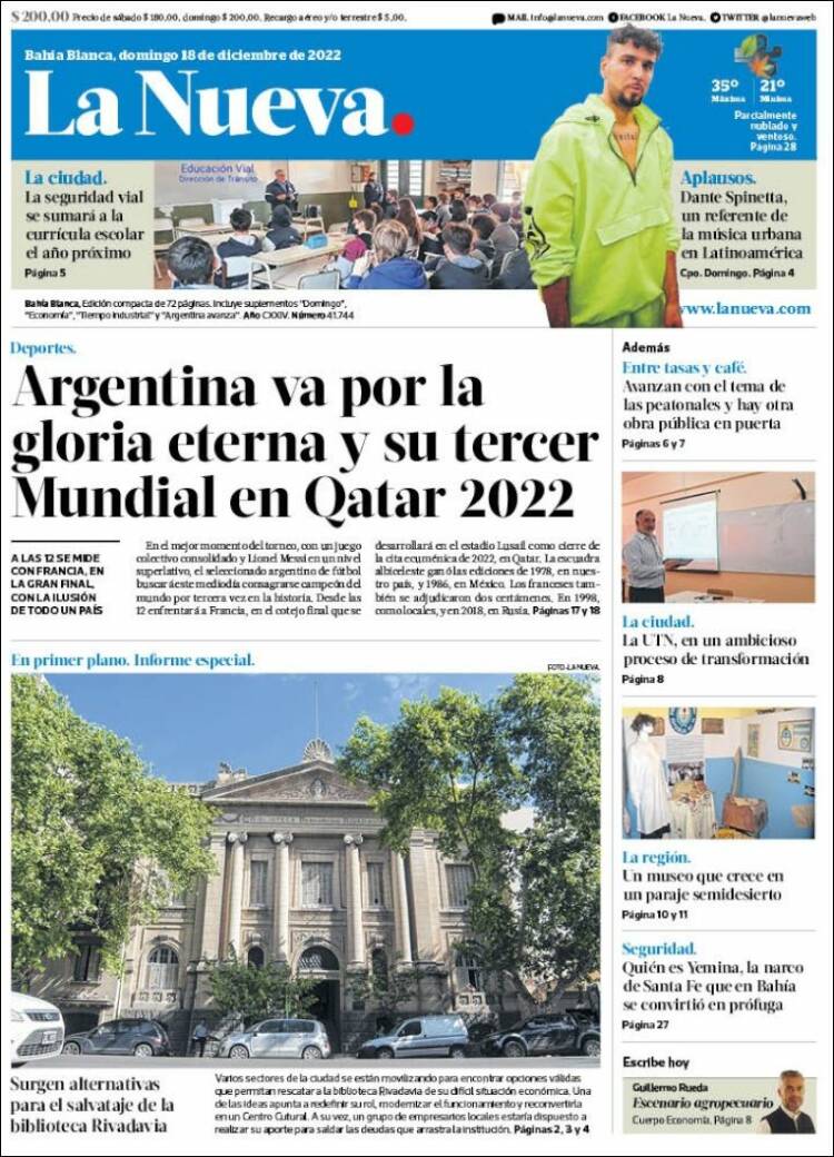 Portada de La Nueva Provincia (Argentina)