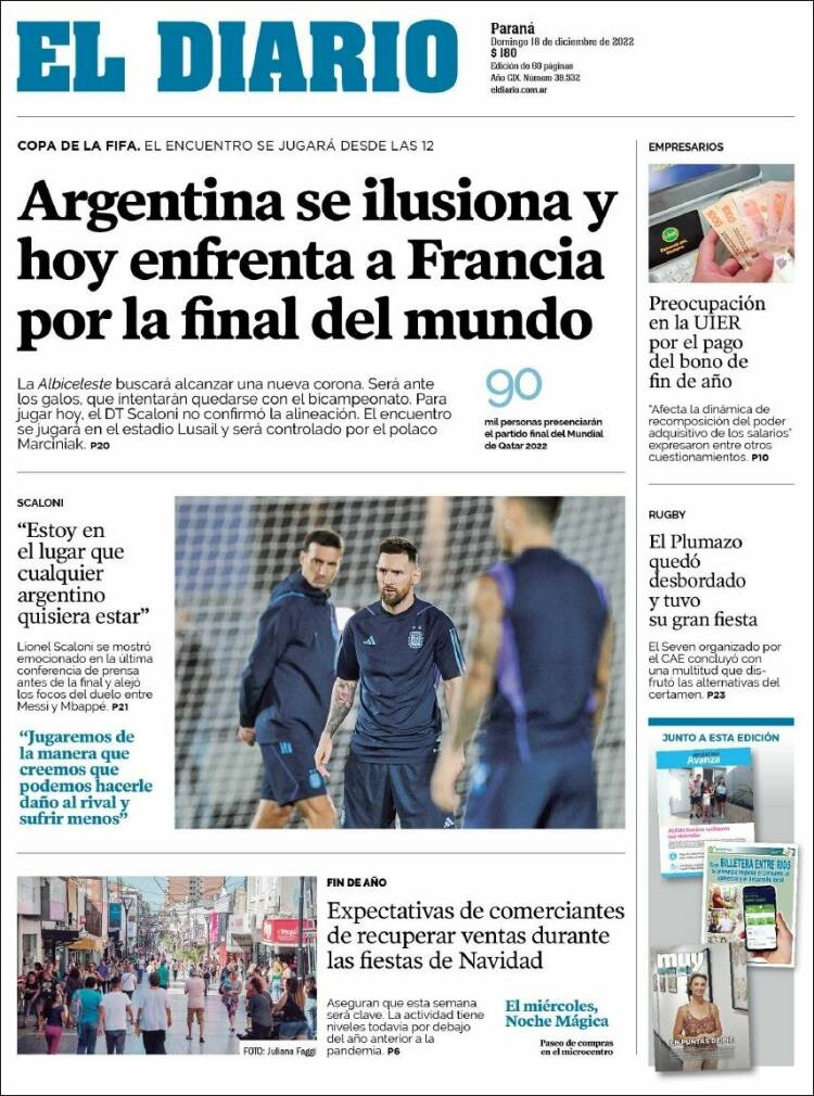 Portada de El Diario de Paraná (Argentina)