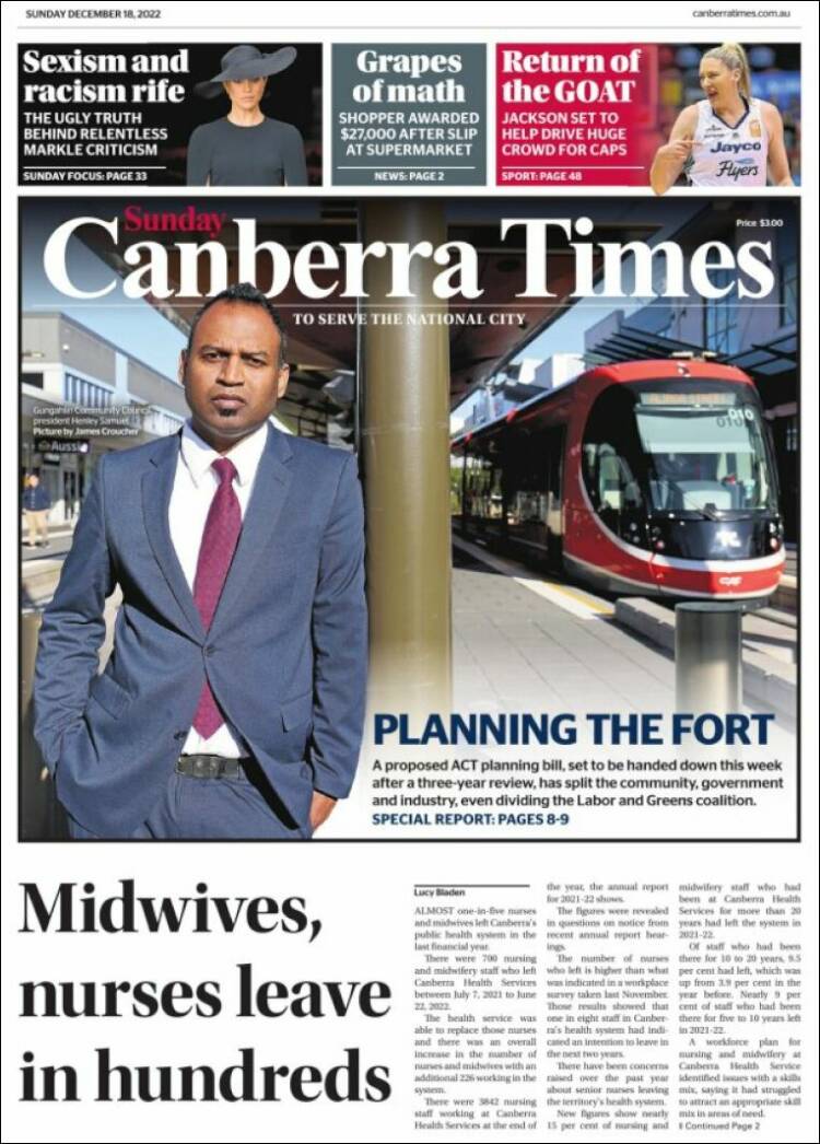 Portada de The Canberra Times (Australie)