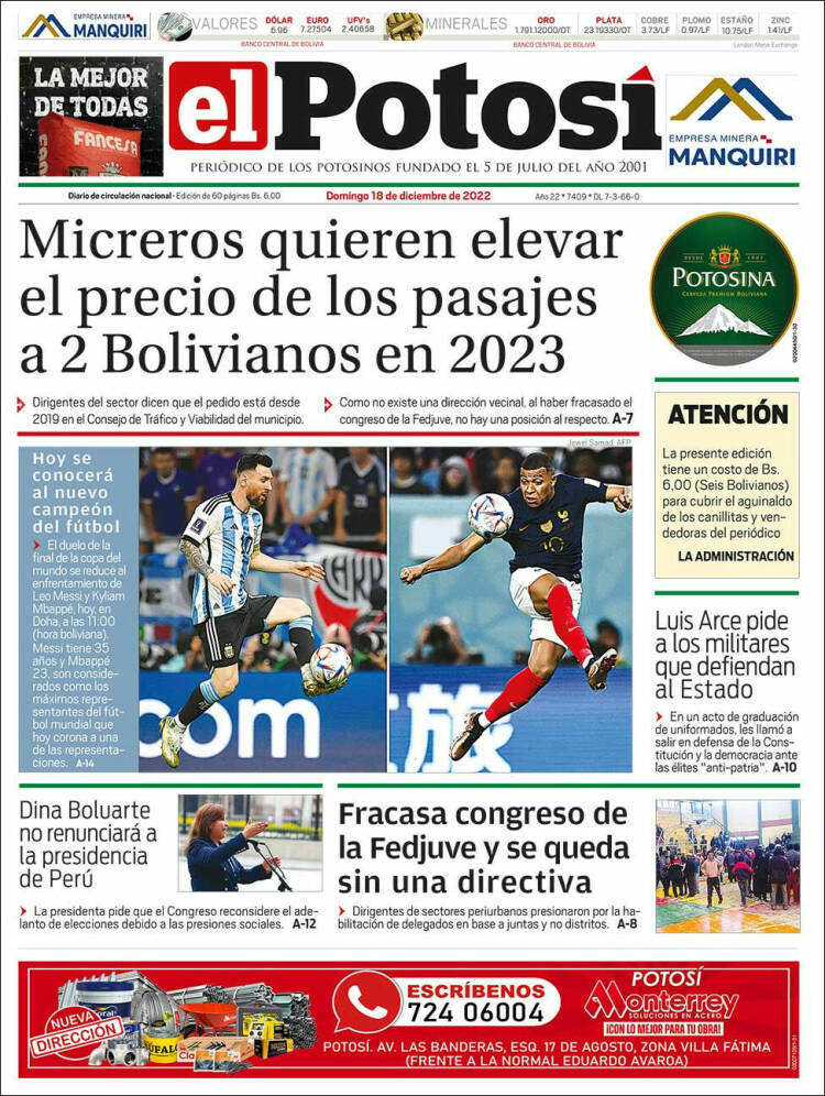 Portada de Diario de Potosí (Bolivie)