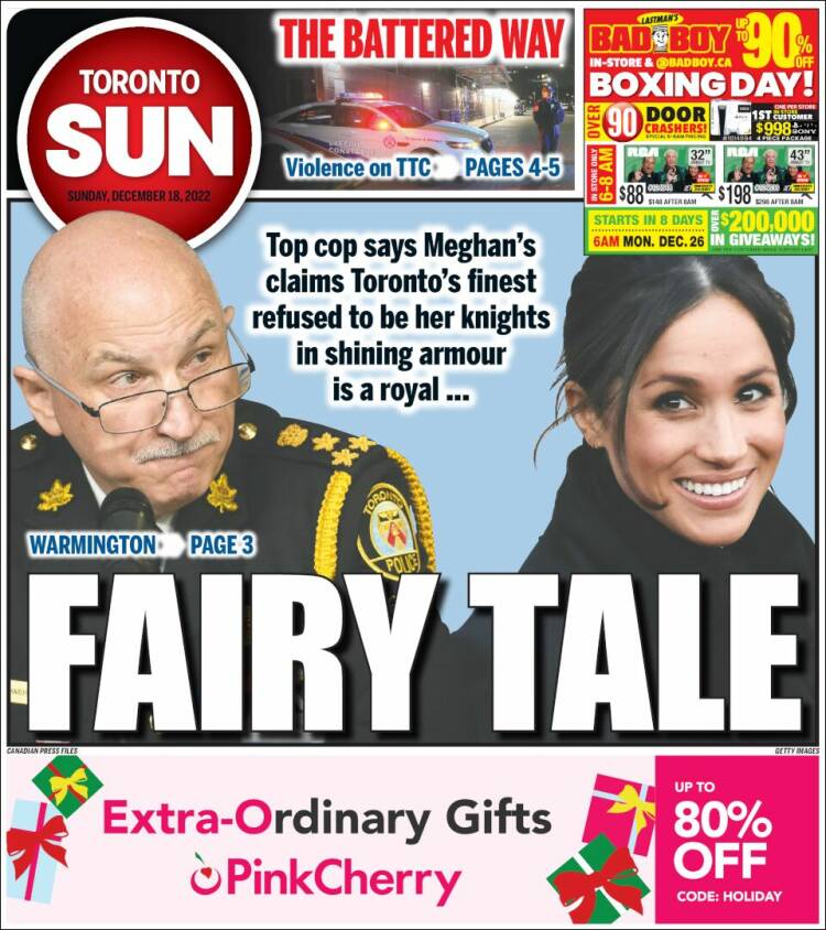 Portada de The Toronto Sun (Canadá)