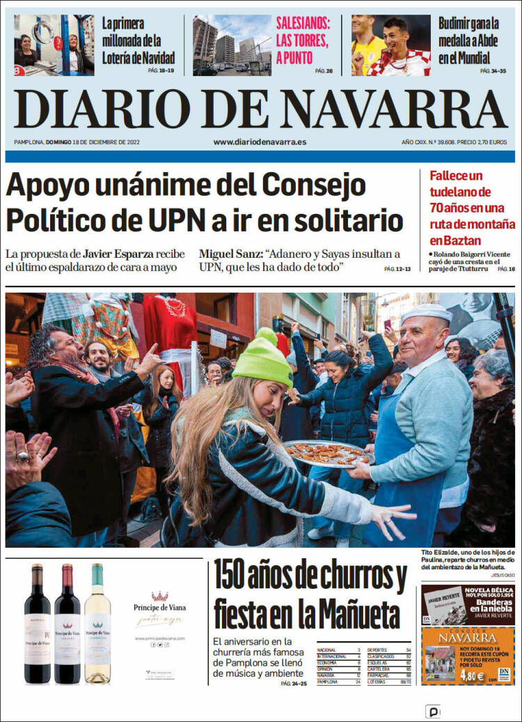 Portada de Diario de Navarra (España)