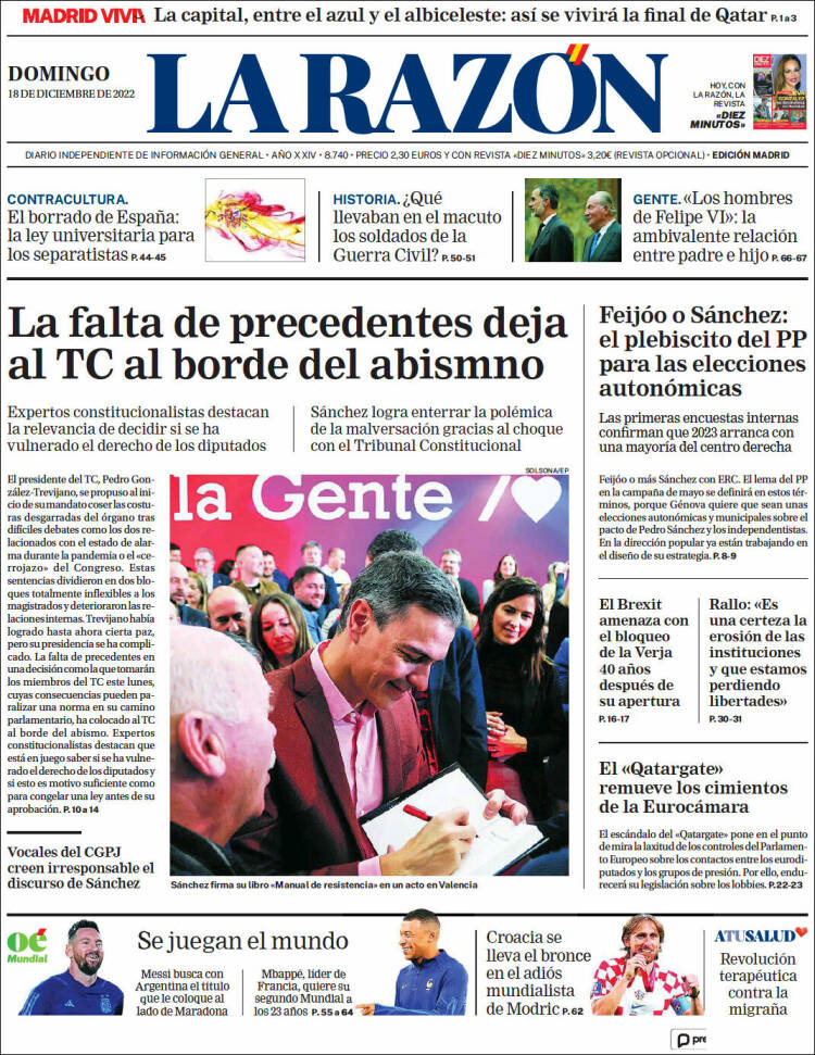 Portada de La Razón (España)