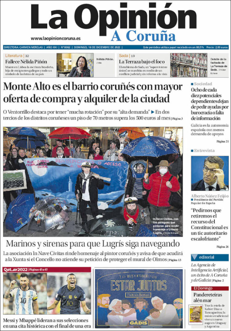 Portada de La Opinión de A Coruña (España)