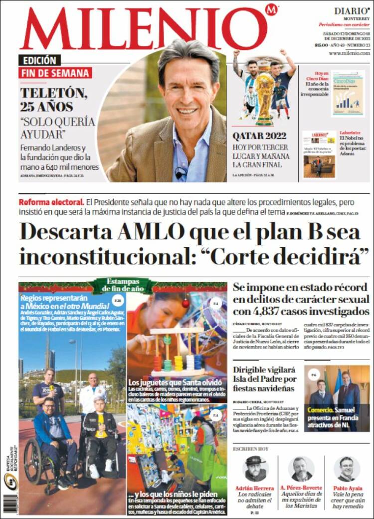 Portada de Milenio de Monterrey (México)