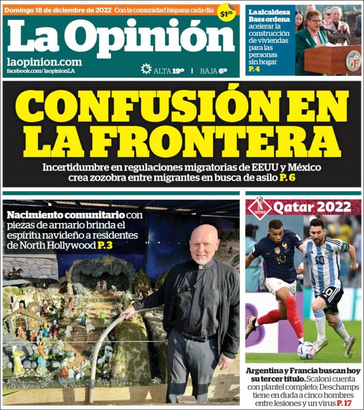 Portada de La Opinión (USA)