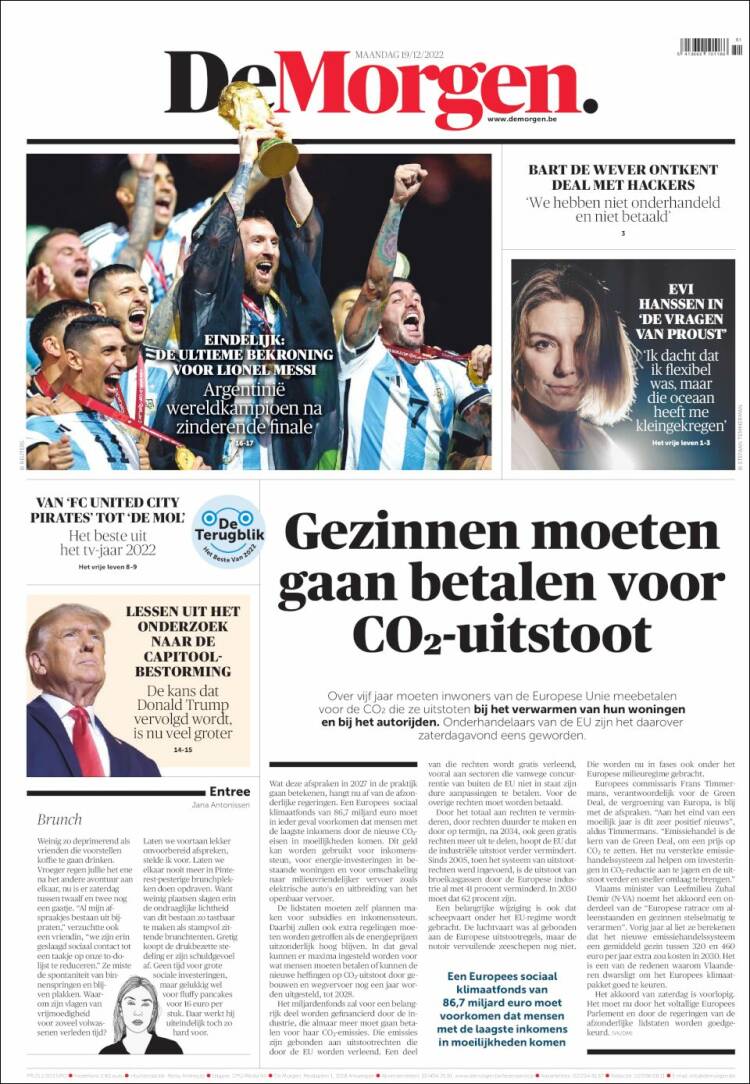 Portada de De Morgen (B&eacute;lgica)