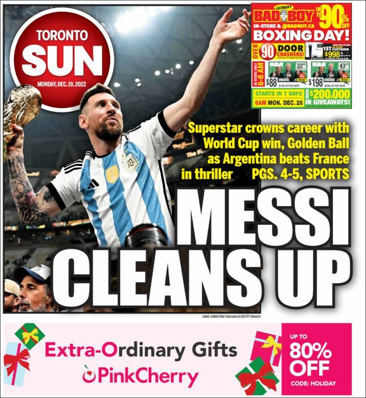 Portada de The Toronto Sun (Canadá)