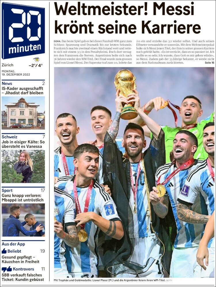 Portada de 20Minuten - Zürich (Suiza)