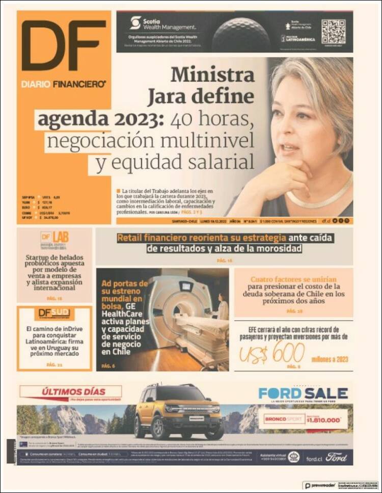 Portada de Diario Financiero (Chili)