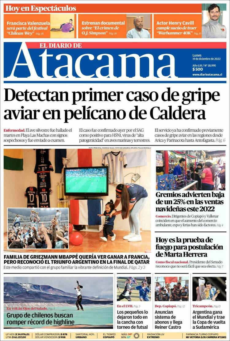 Portada de Diario de Atacama (Chile)