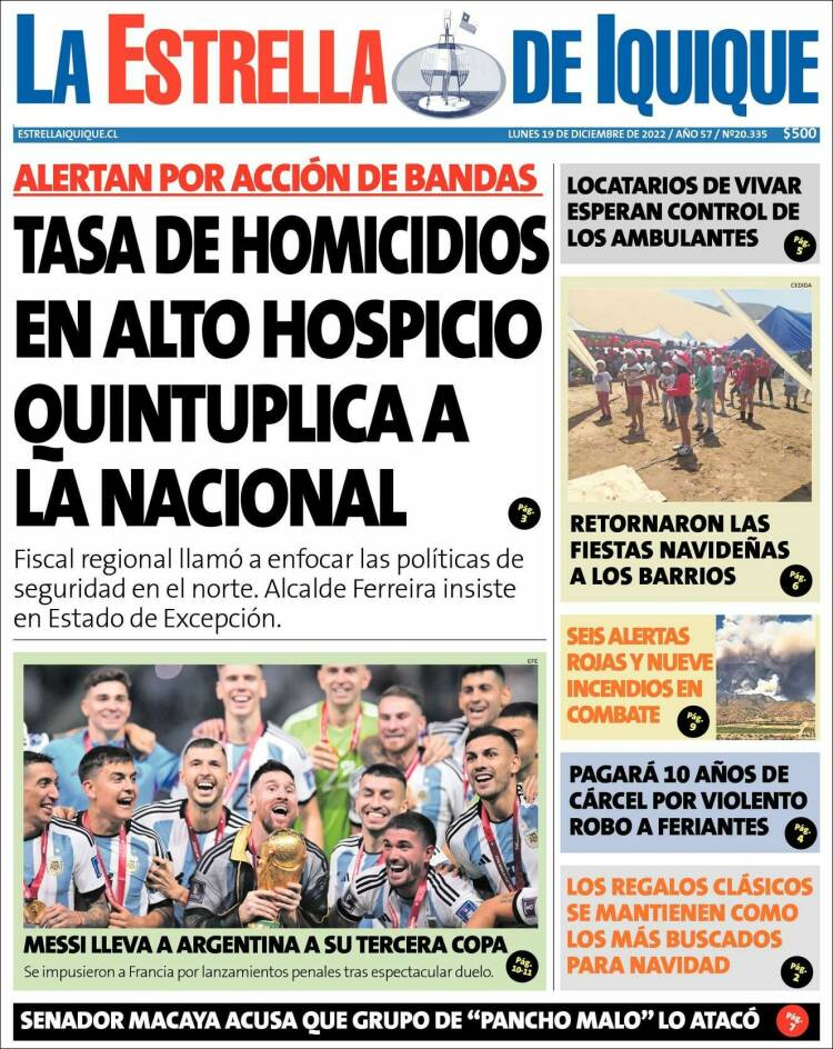 Portada de La Estrella de Iquique (Chile)