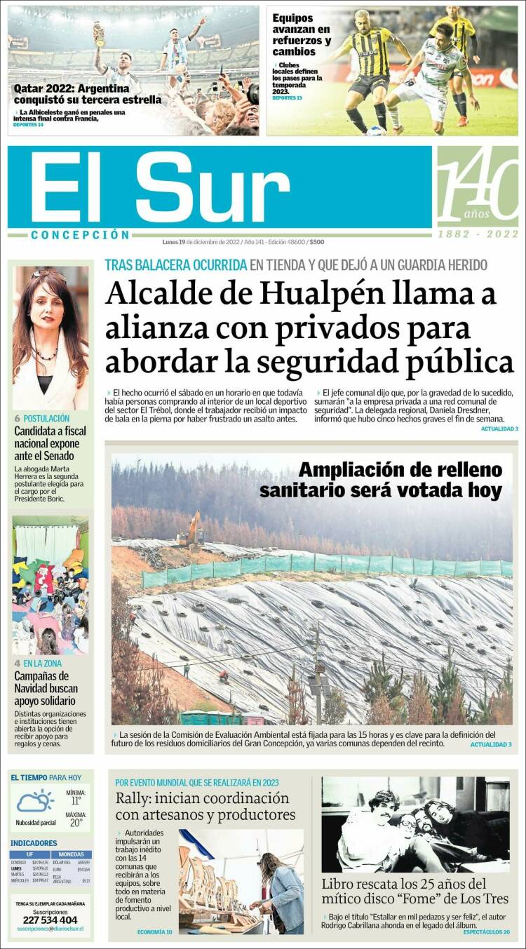 Portada de El Sur (Chile)