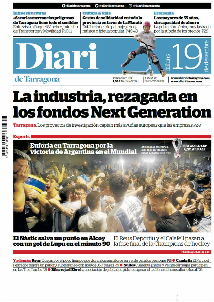 Portada de Diari de Tarragona (Espagne)