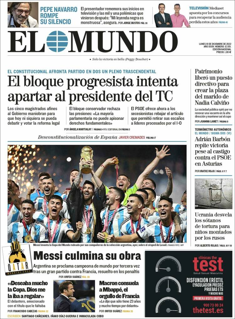 Portada de El Mundo (Espagne)