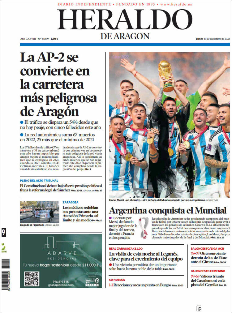 Portada de Heraldo de Aragón (España)