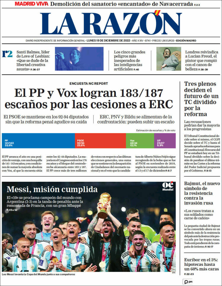 Portada de La Razón (España)