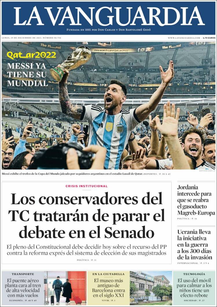 Portada de La Vanguardia (Espagne)