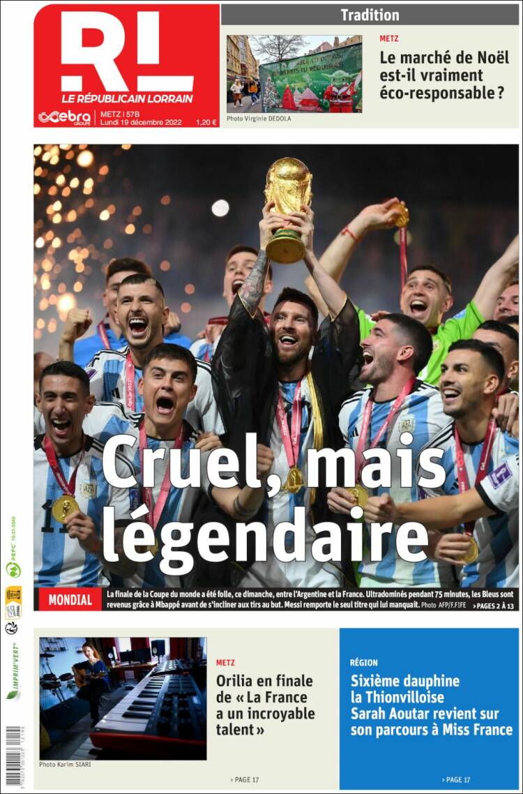 Portada de Le Republicain Lorrain (Francia)