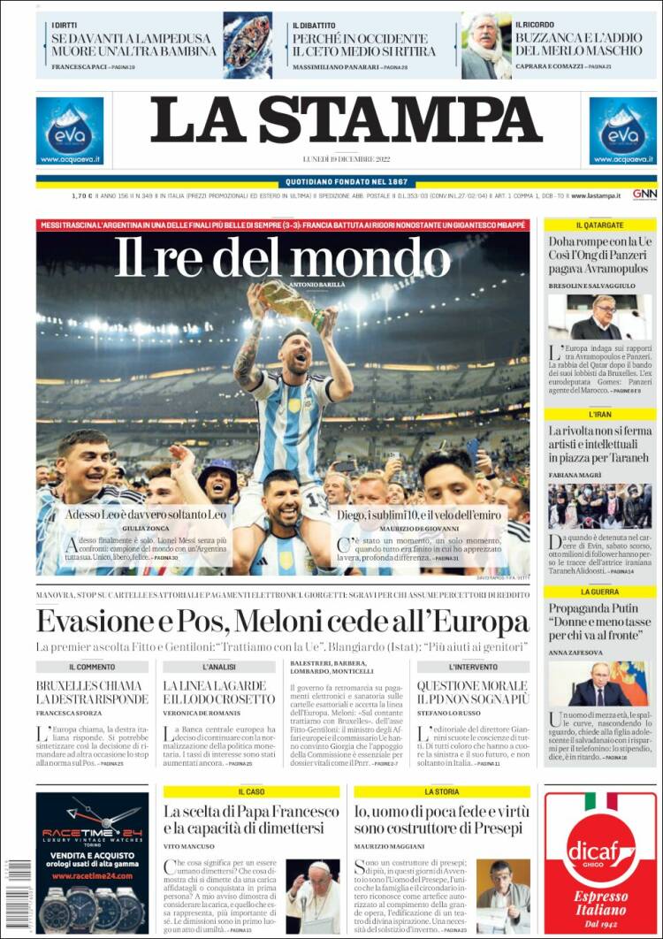 Portada de La Stampa (Italia)