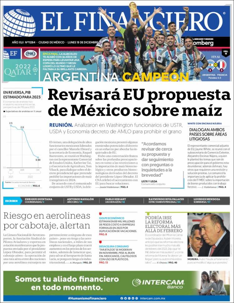 Portada de El Financiero (Mexique)