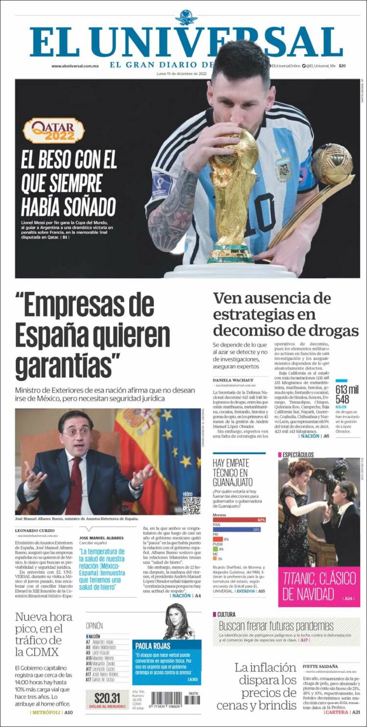 Portada de El Universal (México)