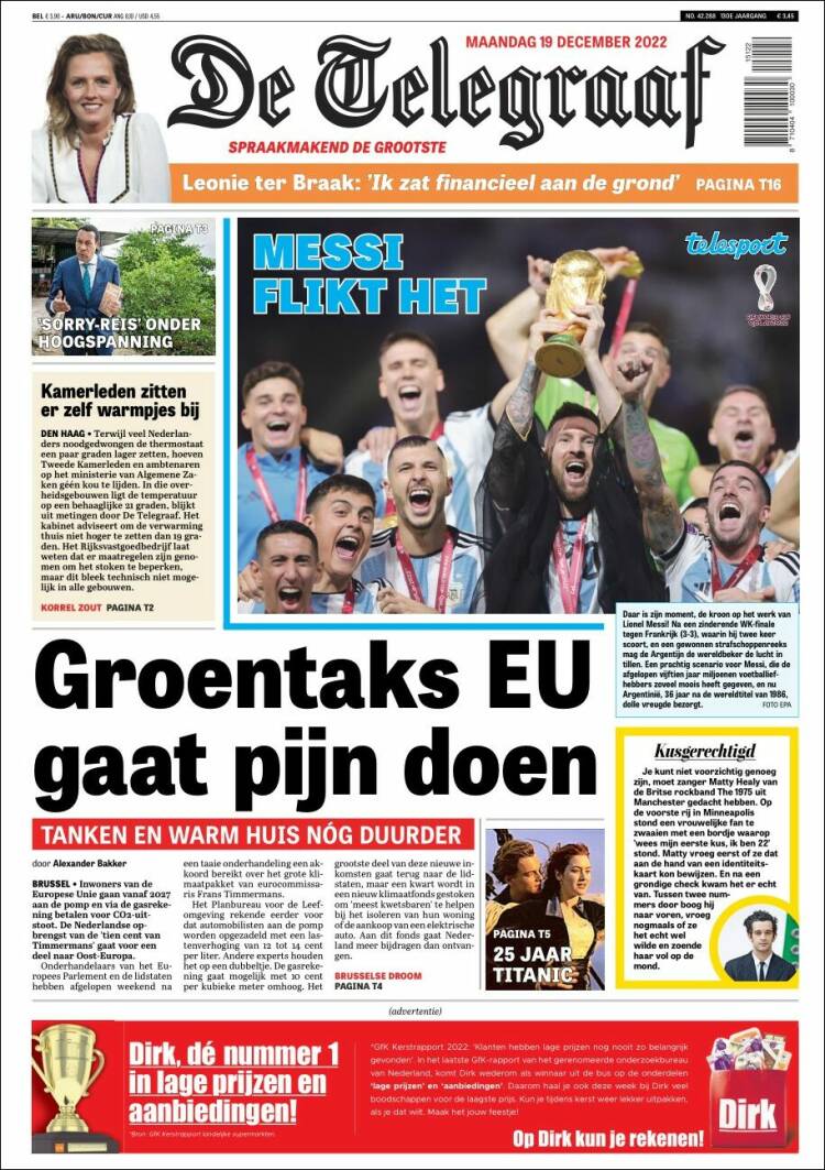 Portada de De Telegraaf (Pays-Bas)