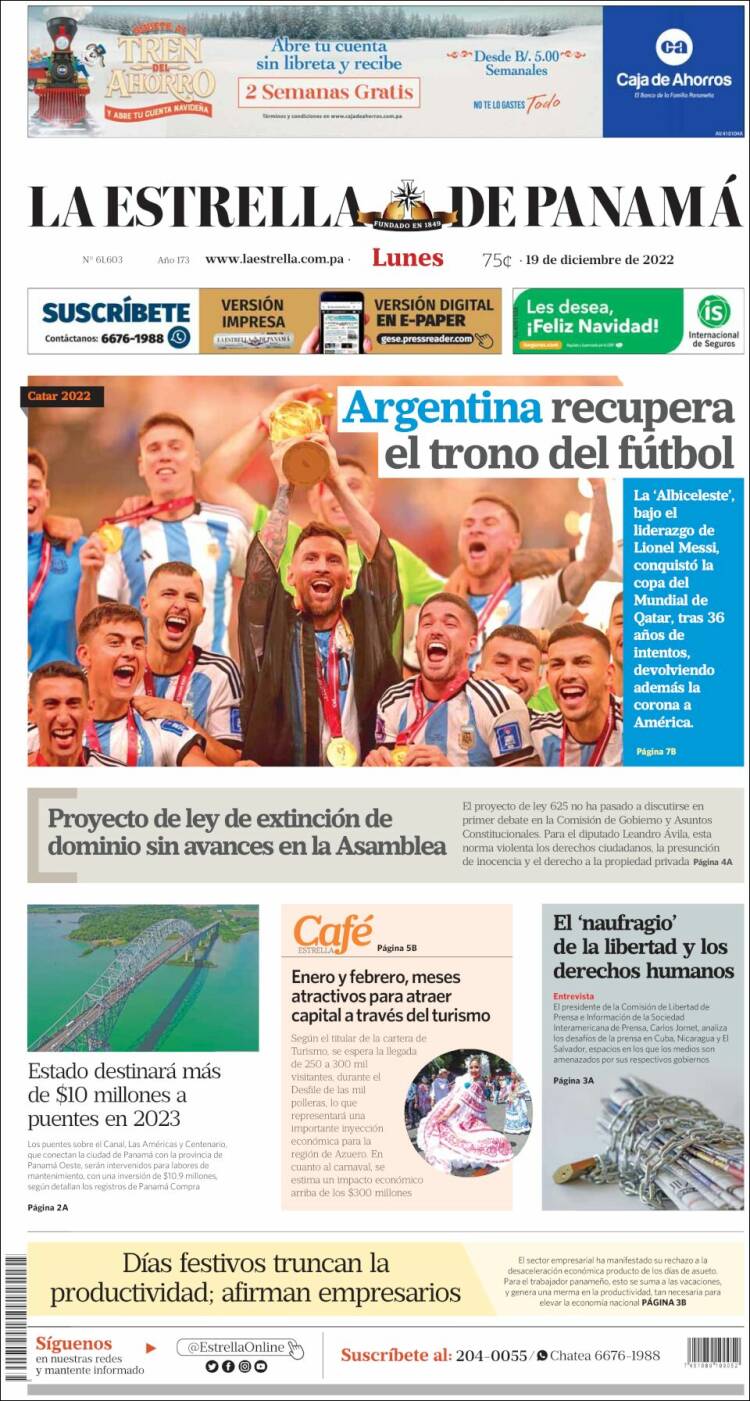 Portada de La Estrella de Panamá (Panam&aacute;)