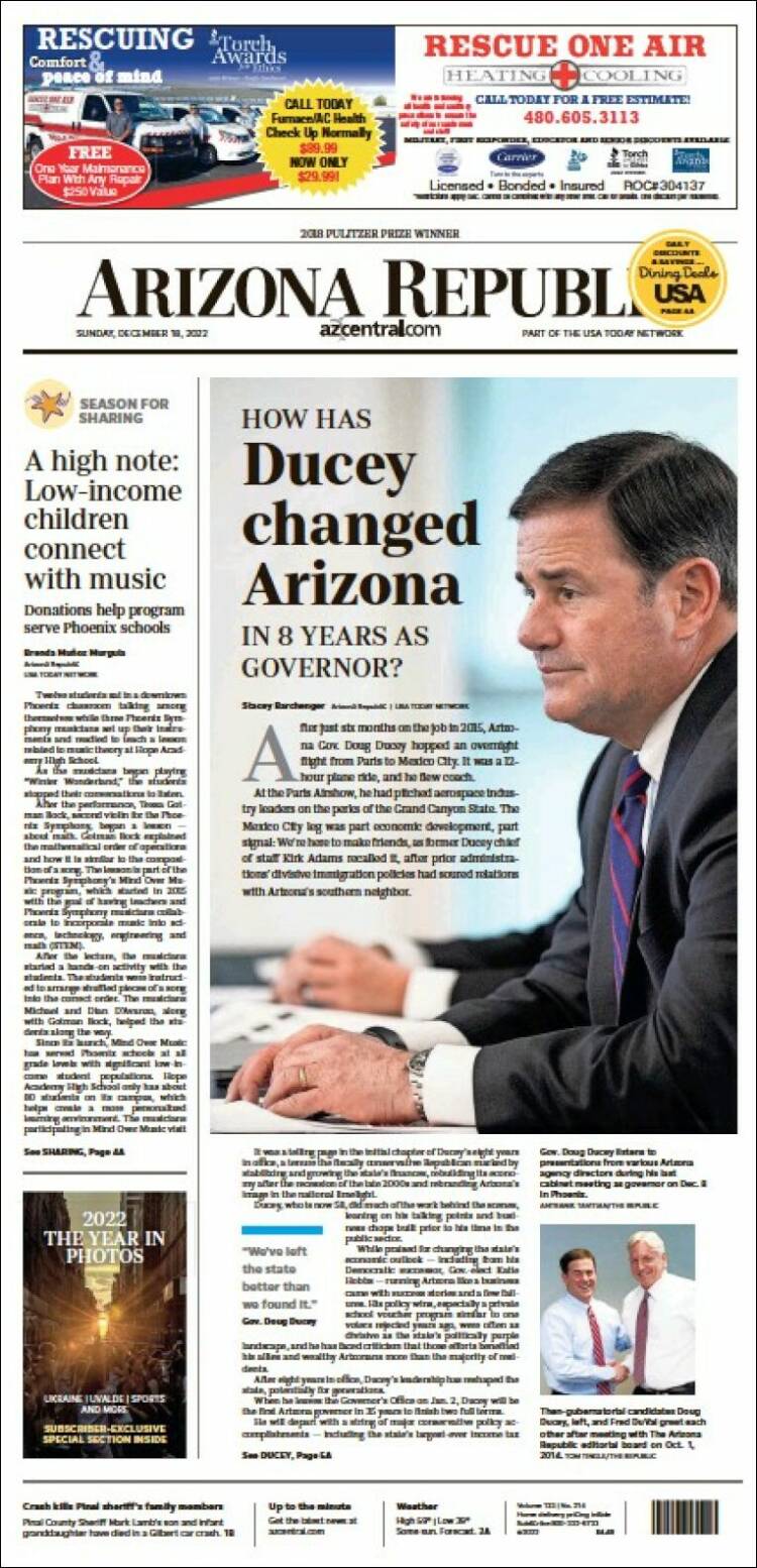 Portada de Arizona Republic News (USA)