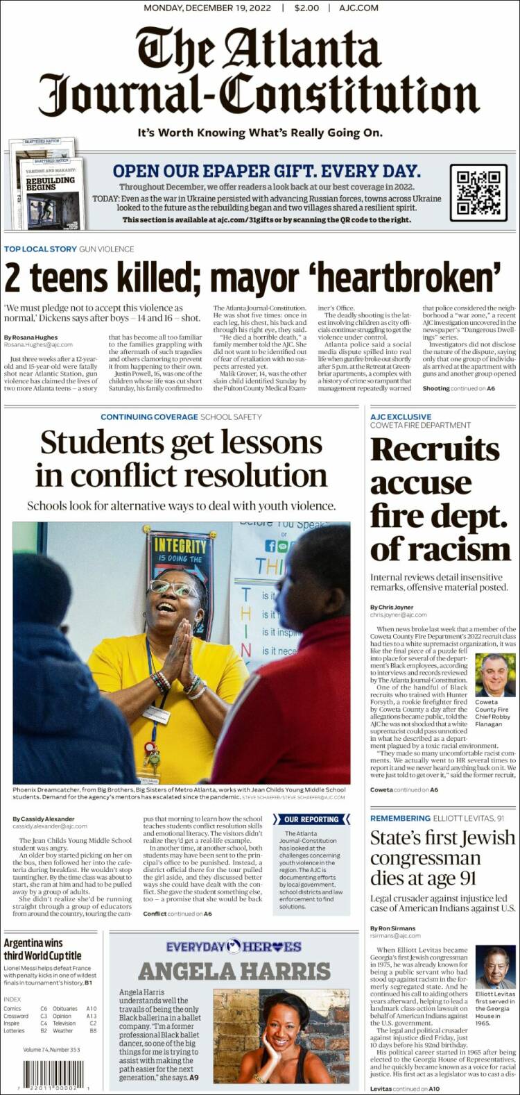 Portada de The Atlanta Journal-Constitution (USA)