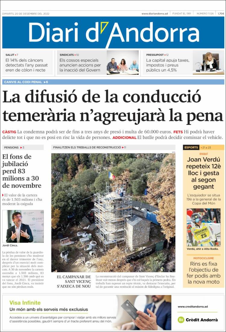 Portada de Diari d’Andorra (Andorra)