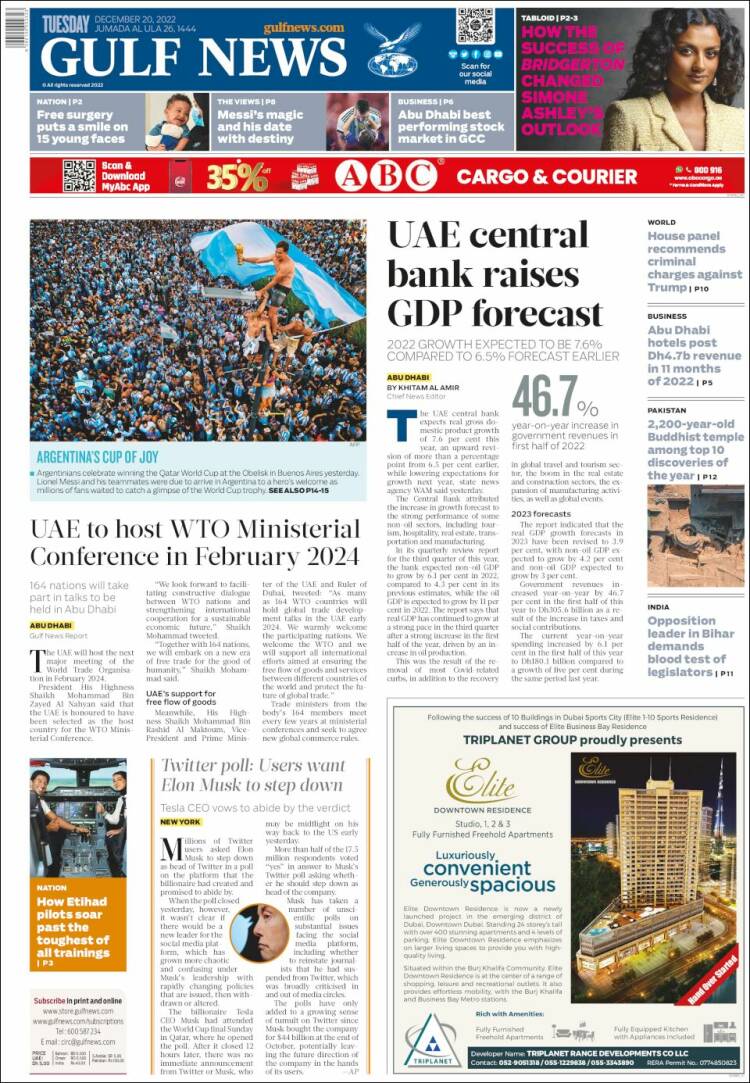 Portada de Gulf News (Asia-Pacific)