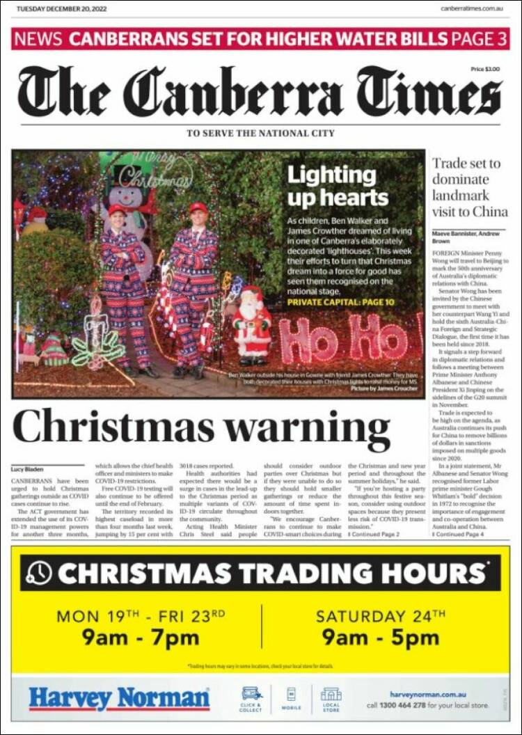 Portada de The Canberra Times (Australia)