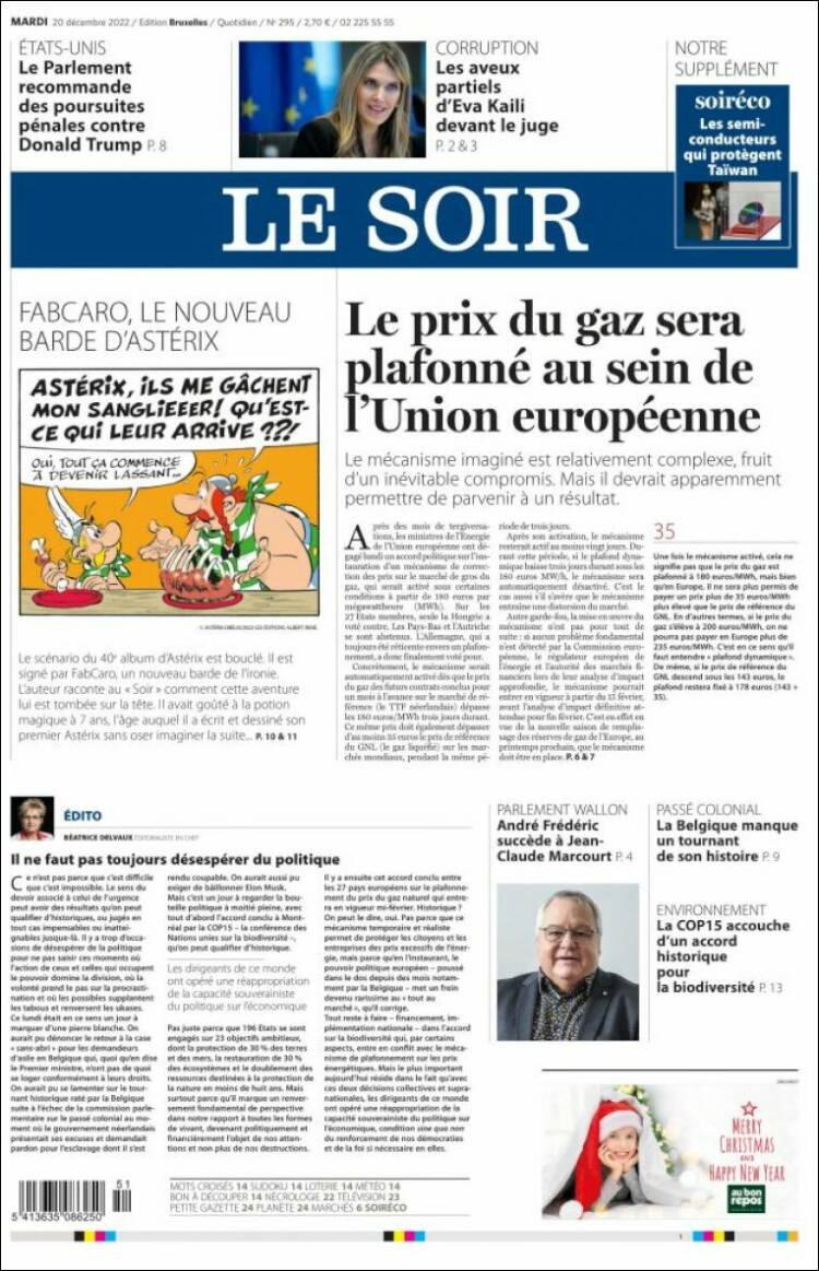 Portada de Le Soir (Belgique)