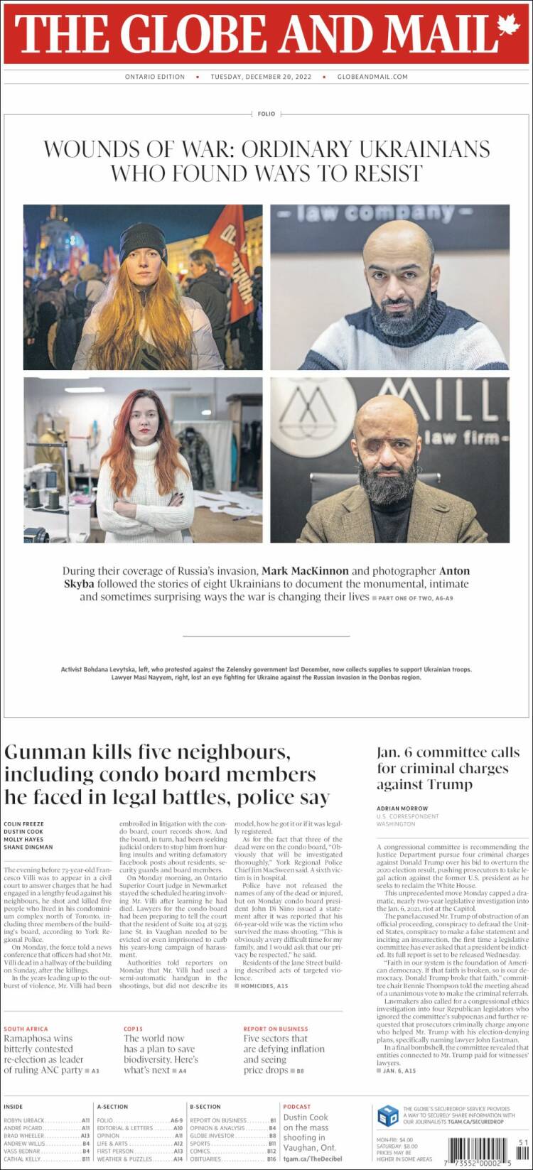 Portada de The Globe and Mail (Canada)