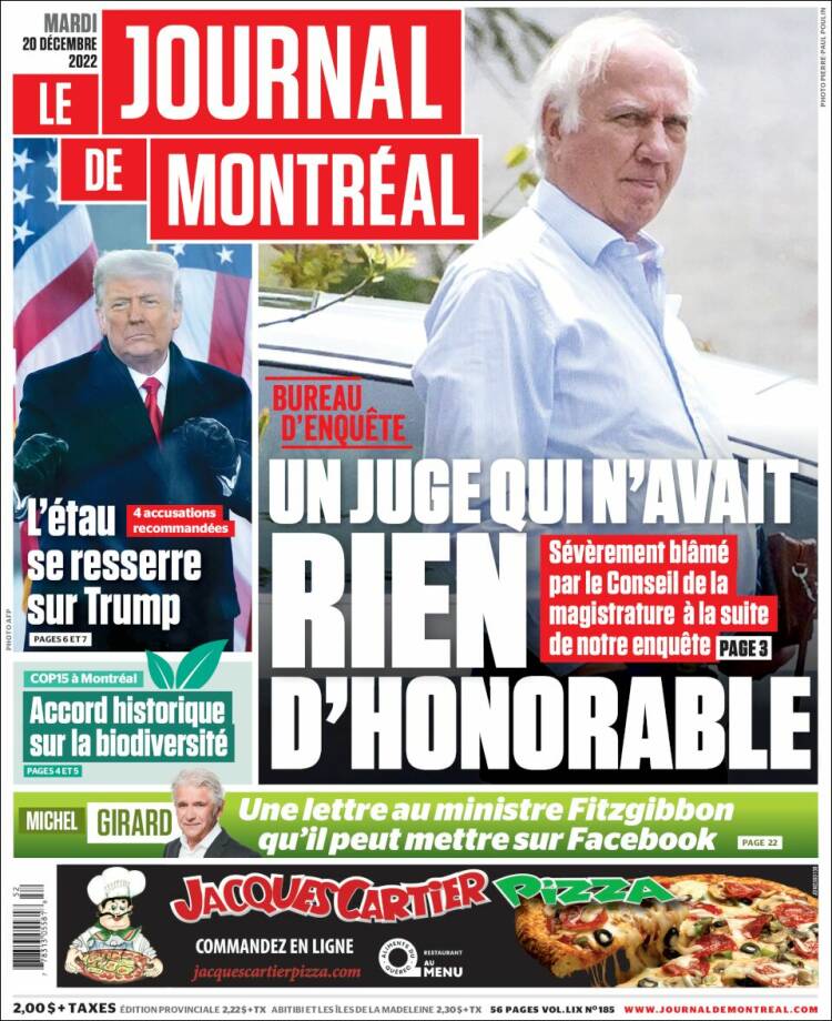 Portada de Le Journal de Montréal (Canada)