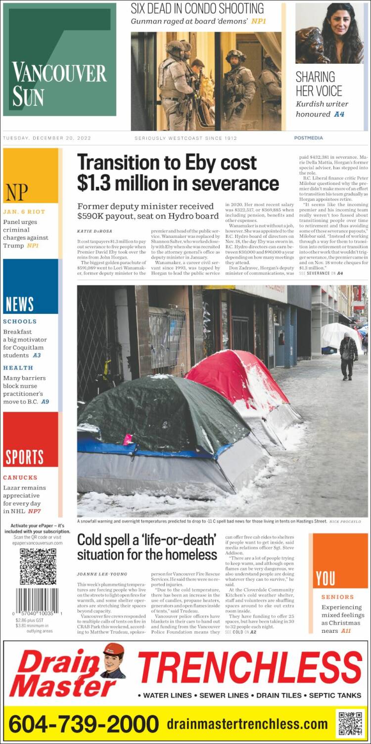 Portada de The Vancouver Sun (Canada)