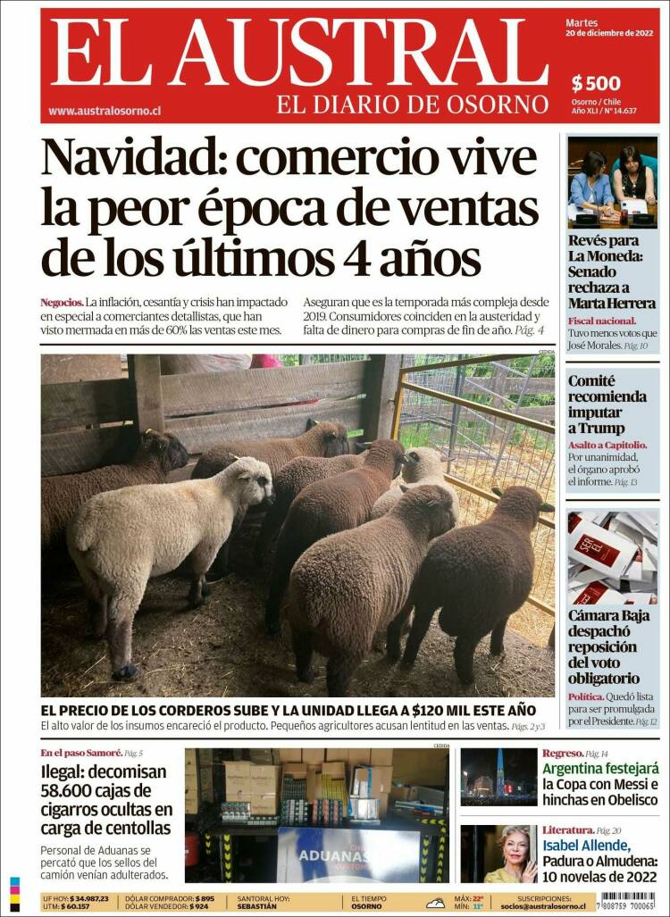 Portada de El Austral de Osorno (Chile)