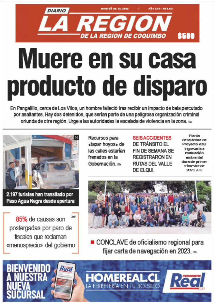 Portada de Diario La Región de Coquimbo (Chile)