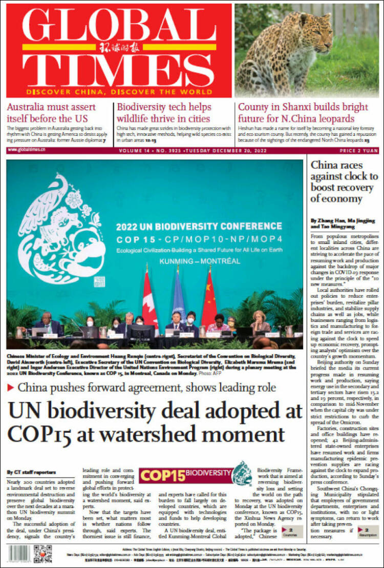 Portada de The Global Times (China)